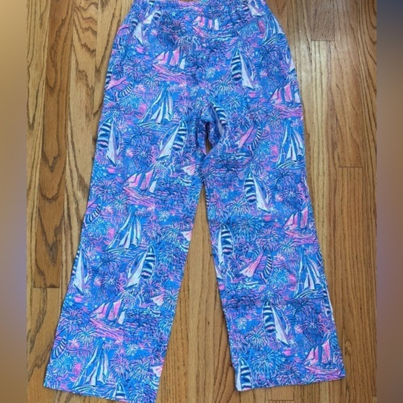 Lilly Pulitzer Pants - Lilly Pulitzer Deri Linen Palazzo Boca Blue Its A Sailabration XS